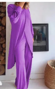 Conjunto Elegante de Dos Piezas – Camiseta Larga + Pantalón Palazzo