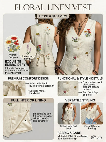 Chaleco de Lino con Bordado Floral