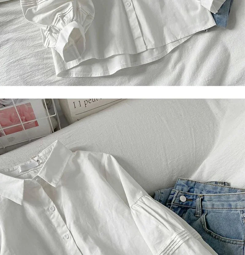 Blusa Blanca con Mangas Abullonada