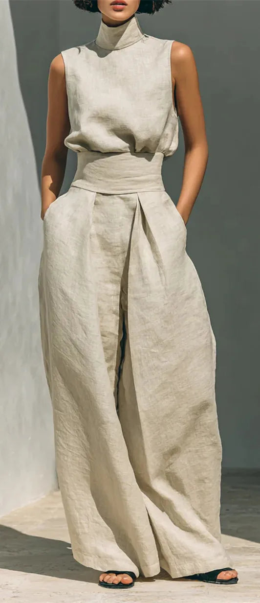 Conjunto de Dos Piezas – Top Calado sin Mangas + Pantalón Palazzo