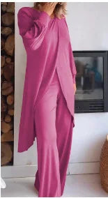 Conjunto Elegante de Dos Piezas – Camiseta Larga + Pantalón Palazzo