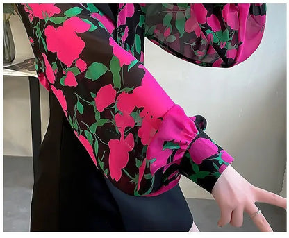 Blusa Chifón Estampada con Mangas Globo