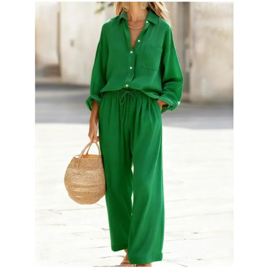 Conjunto de Camisa y Pantalón Largo con Cintura Ajustable