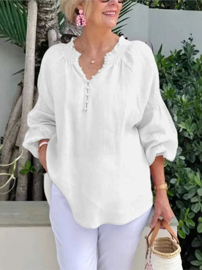 Blusa de Manga Larga con Cuello en V
