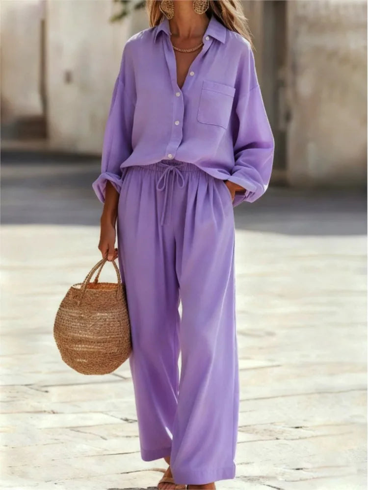 Conjunto de Camisa y Pantalón Largo con Cintura Ajustable