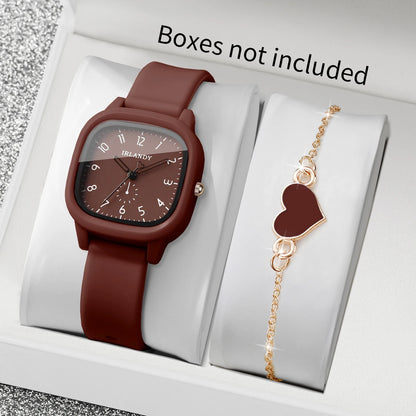 Conjunto de Reloj de Cuarzo y Pulsera con Corazón para Mujer