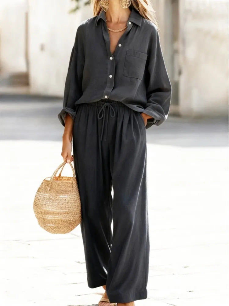 Conjunto de Camisa y Pantalón Largo con Cintura Ajustable