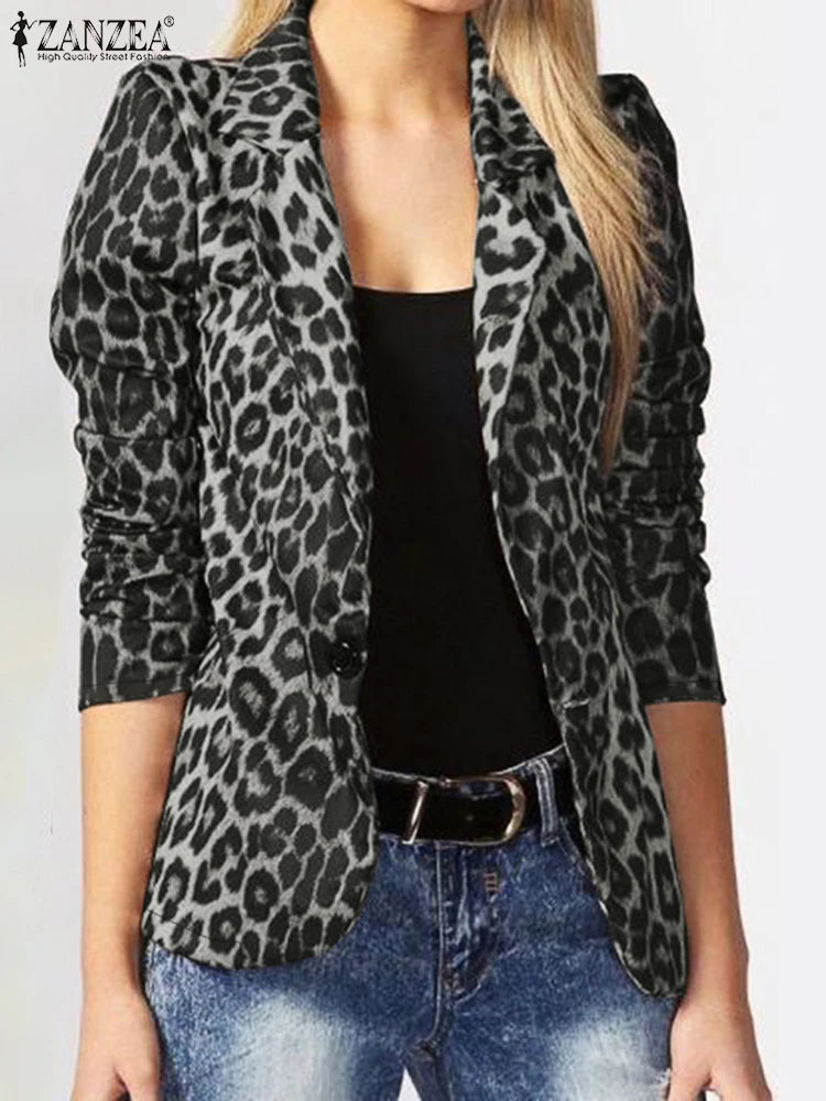 Blazer con Estampado de Leopardo y Solapas Clásicas