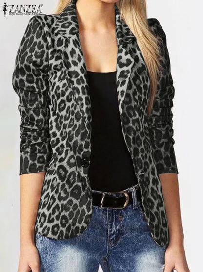 Blazer con Estampado de Leopardo y Solapas Clásicas