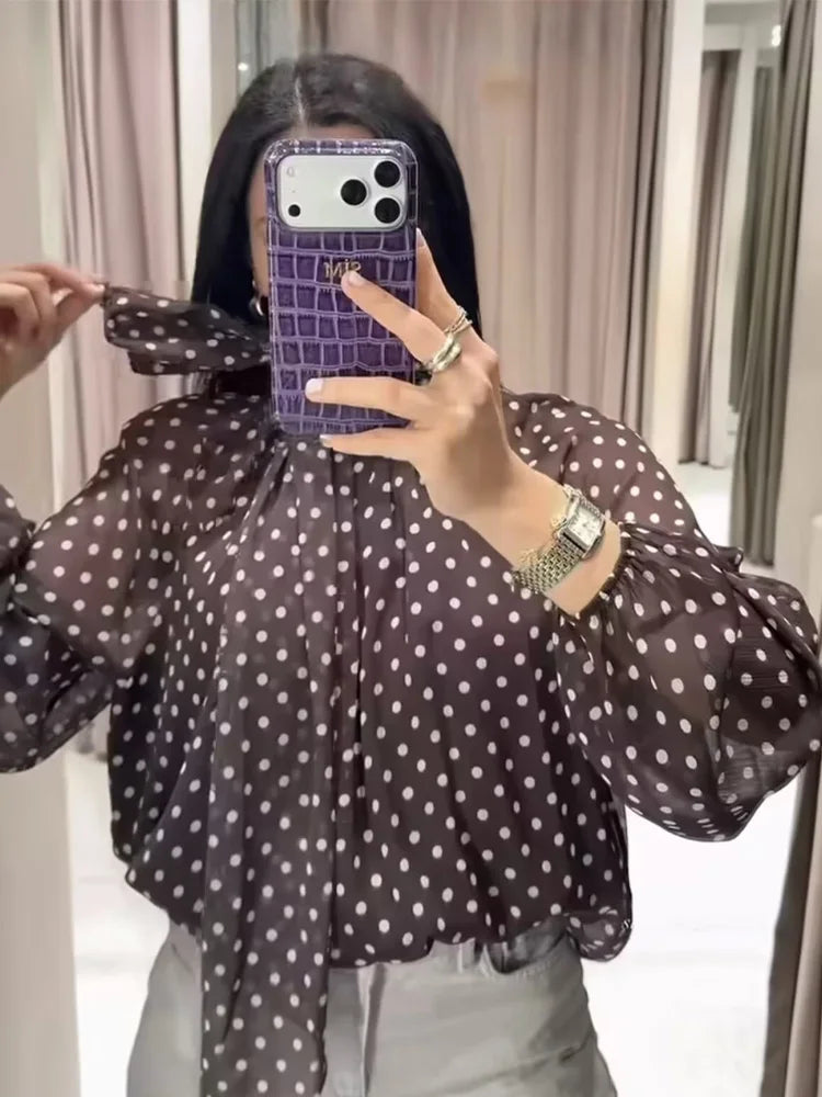 Blusa de Manga Larga con Estampado de Lunares