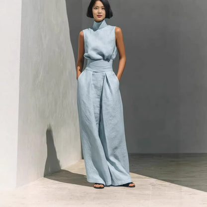 Conjunto de Dos Piezas – Top Calado sin Mangas + Pantalón Palazzo