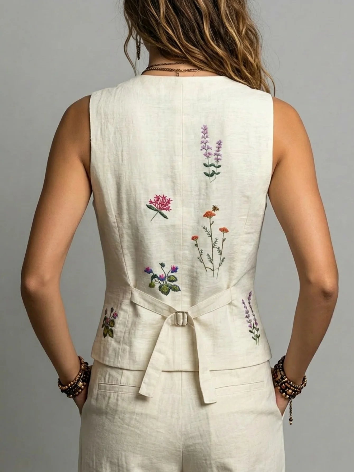 Chaleco de Lino con Bordado Floral