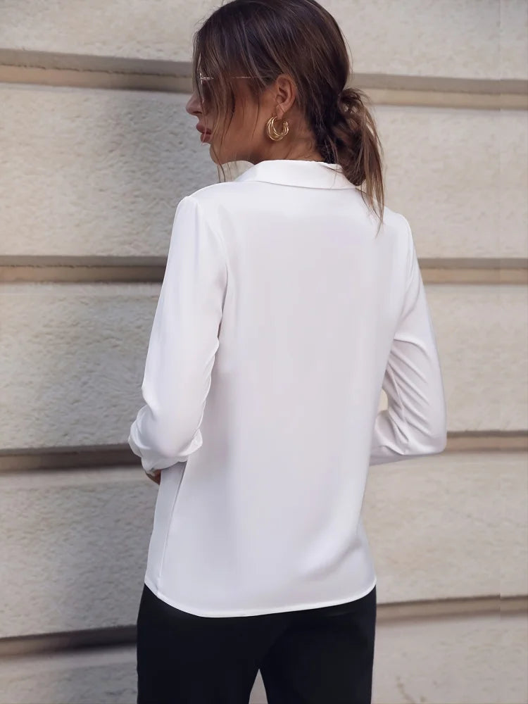 Blusa de Manga Larga con Cuello Solapa