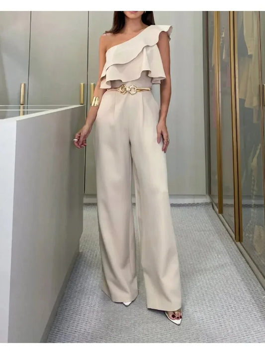 Jumpsuit Elegante de Pierna Ancha con Volantes