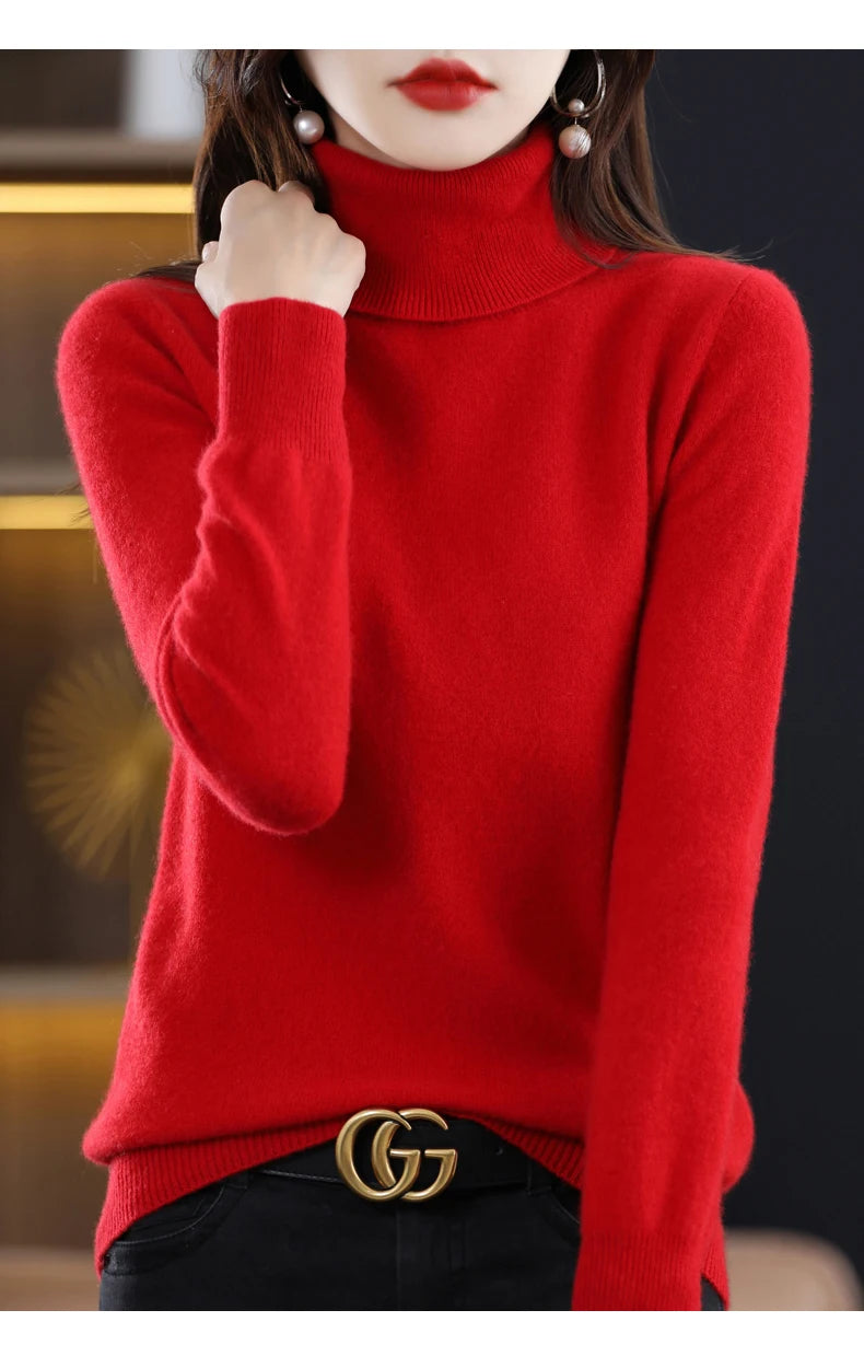 Suéter de Lana Merino 100% – Cuello Alto Elegante