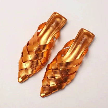 Sandalias Mules Trenzadas de Punta Fina para Mujer