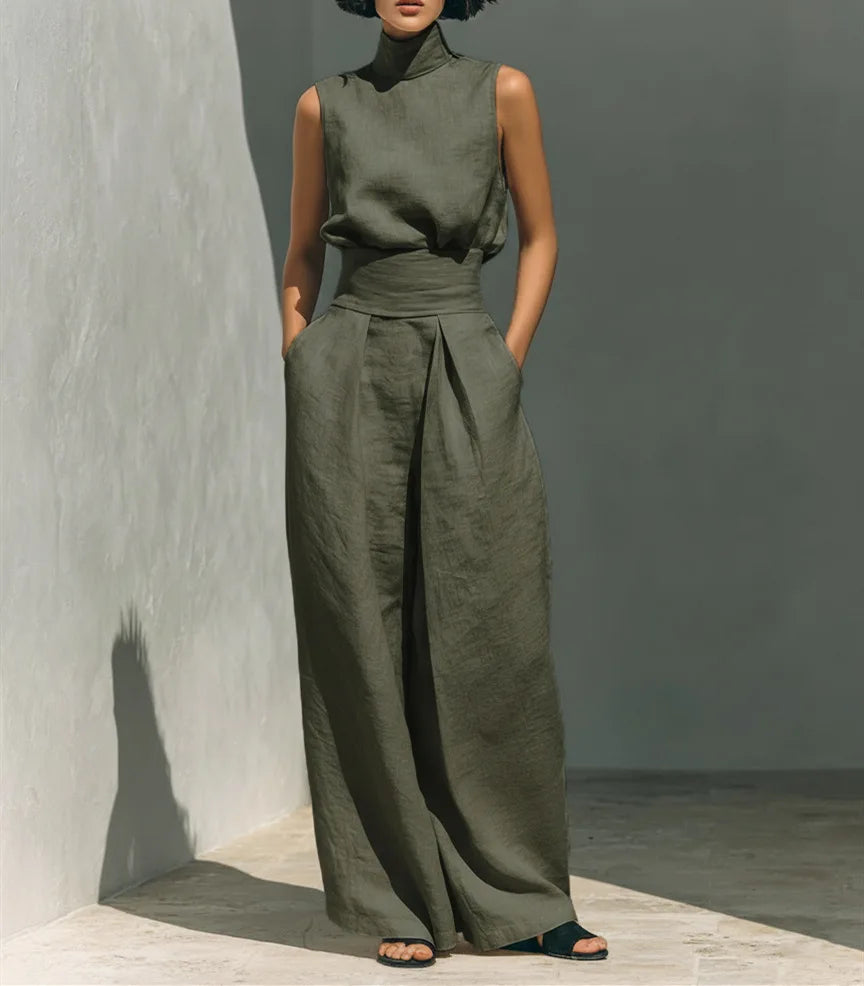 Conjunto de Dos Piezas – Top Calado sin Mangas + Pantalón Palazzo