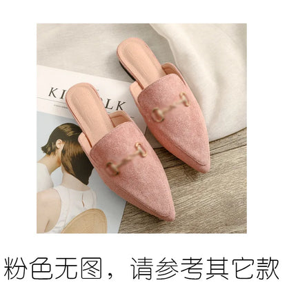 Zapatos Mules Planos de Punta Fina con Hebilla Metálica