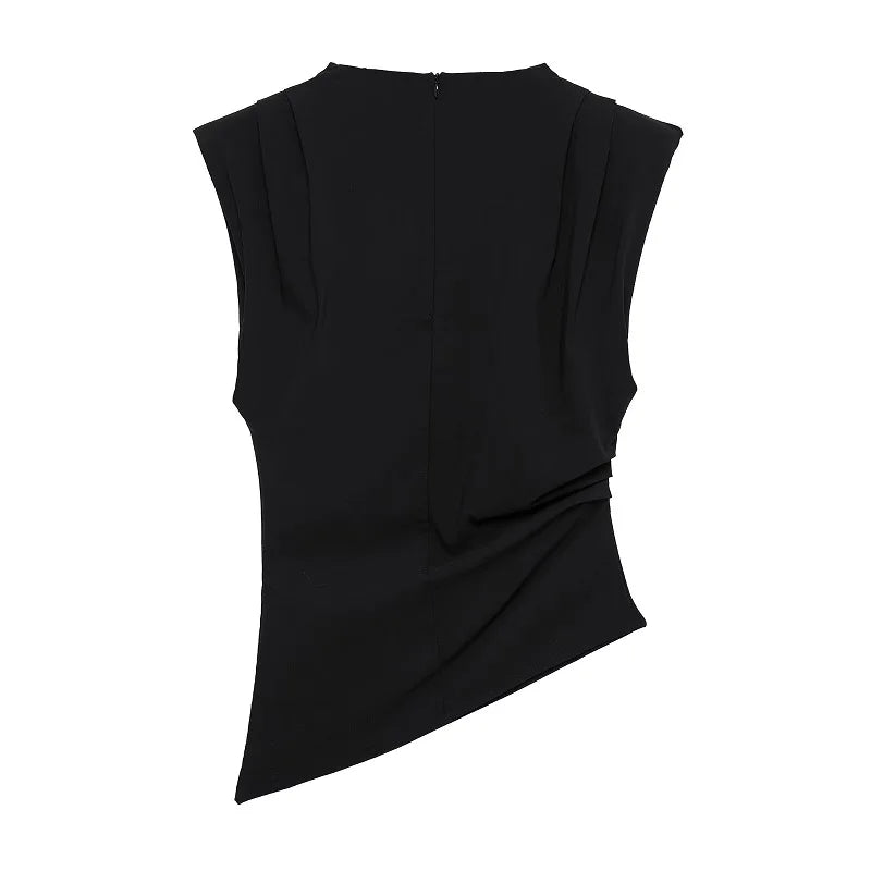Blusa Asimétrica sin Mangas con Cuello Alto