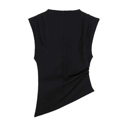 Blusa Asimétrica sin Mangas con Cuello Alto