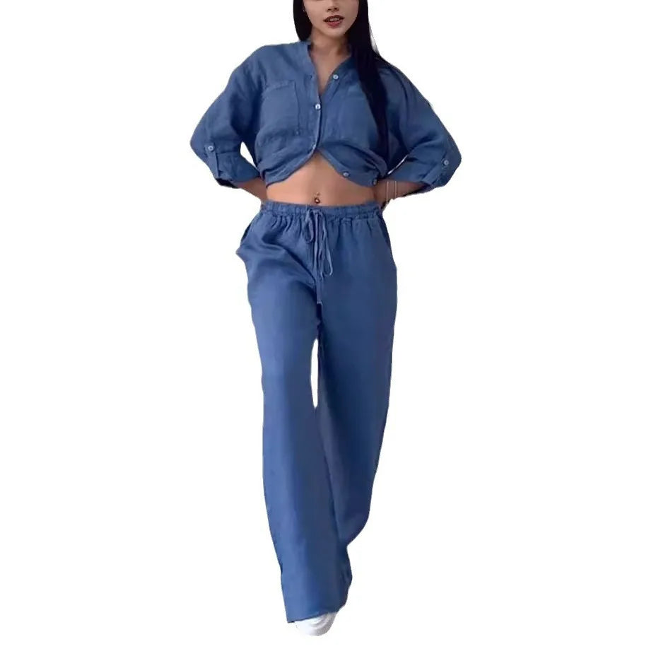 Conjunto de Camisa y Pantalón de Pierna Ancha