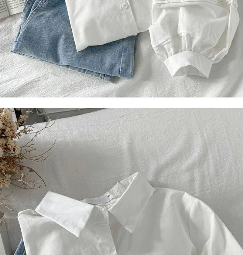 Blusa Blanca con Mangas Abullonada