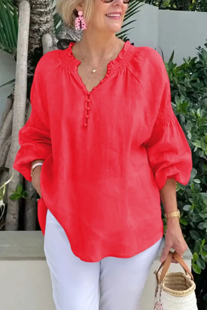 Blusa de Manga Larga con Cuello en V