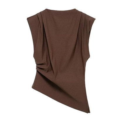 Blusa Asimétrica sin Mangas con Cuello Alto