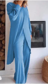 Conjunto Elegante de Dos Piezas – Camiseta Larga + Pantalón Palazzo