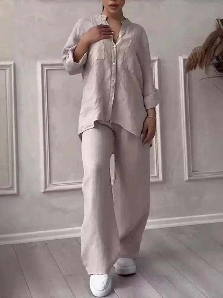Conjunto de Camisa y Pantalón de Pierna Ancha
