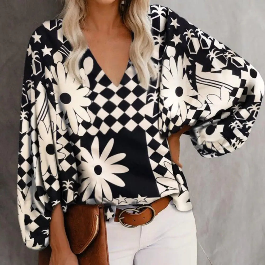 Printed V-Neck Blouse