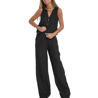 Conjunto de Chaleco y Pantalón de Pierna Ancha
