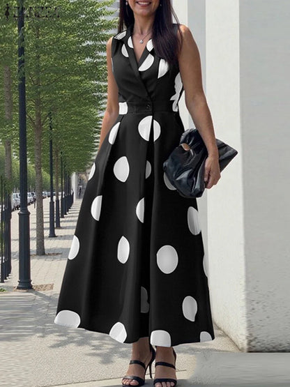 Vestido de Lunares con Cuello Solapa