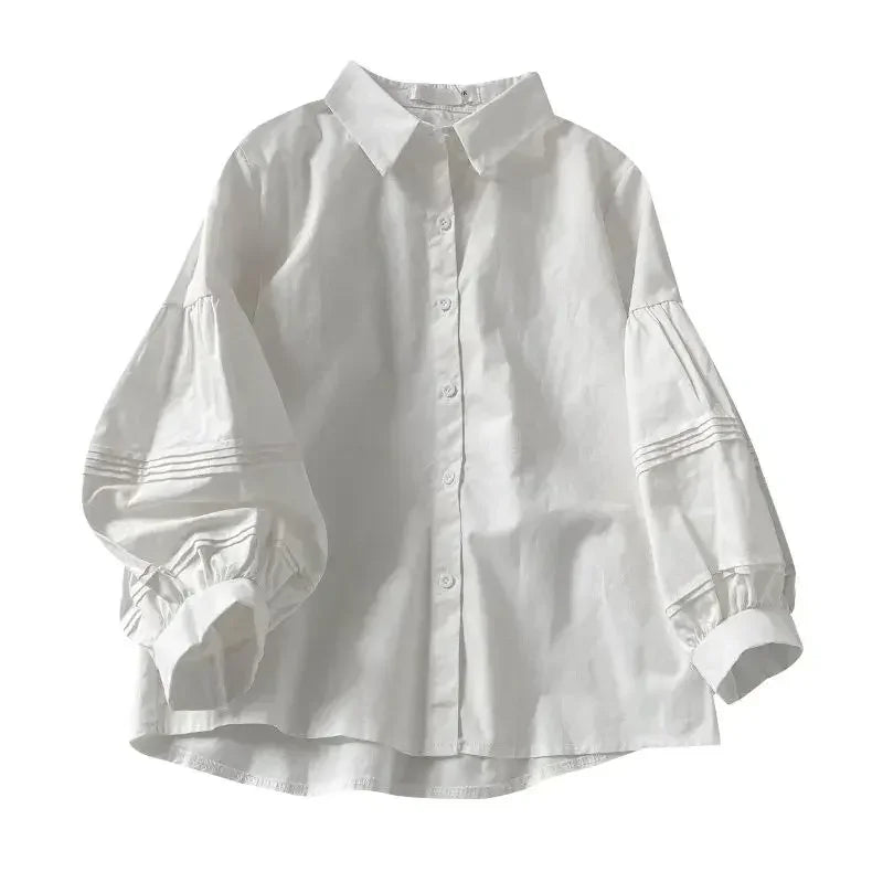 Blusa Blanca con Mangas Abullonada