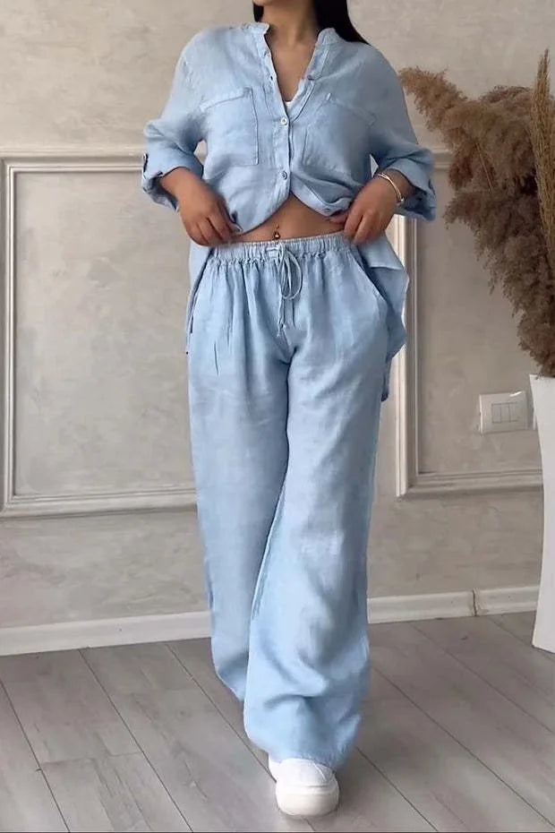 Conjunto de Camisa y Pantalón de Pierna Ancha