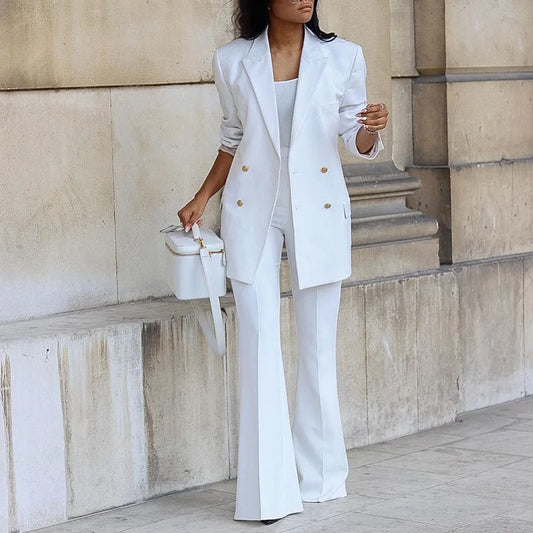 Conjunto de Blazer Cruzado y Pantalón de Pierna Ancha