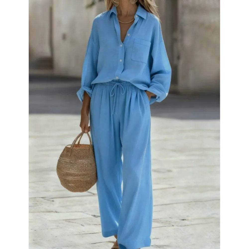 Conjunto de Camisa y Pantalón Largo con Cintura Ajustable